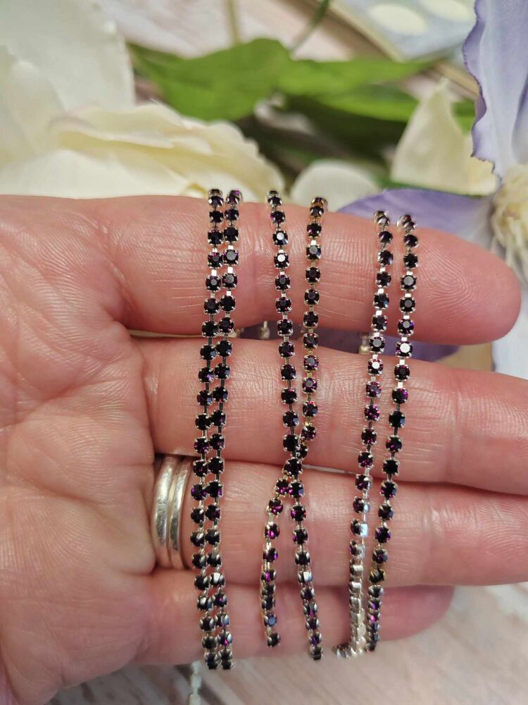 Dark amethyst colour rhinestone cup chain 2mm 25cm length