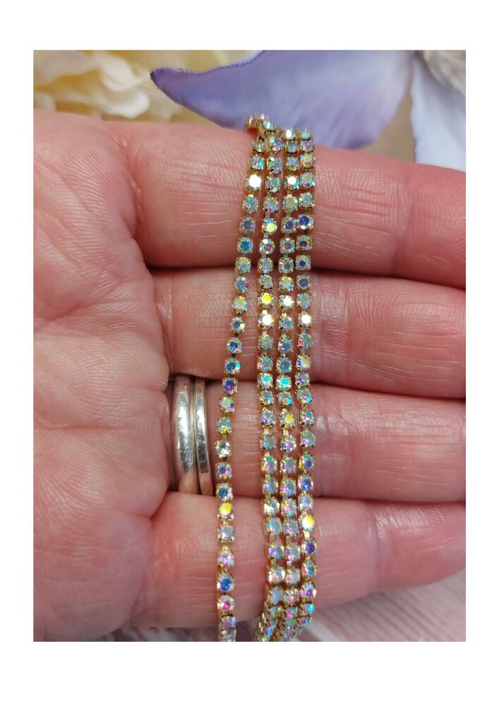 Gold colour ab rhinestone cup chain 2mm 25cm length
