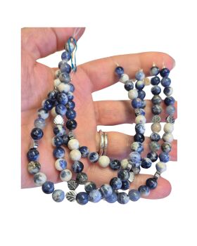 Sodalite 6mm gemstones with Hematite electroplated leaves
