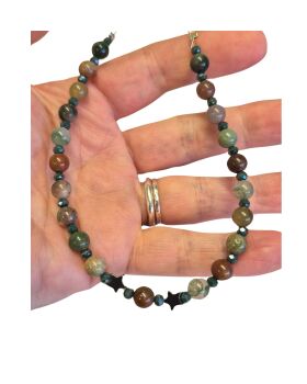 8 inch strand Indian Agate 6mm with hematite stars