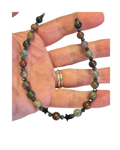 8 inch strand Indian Agate 6mm with hematite stars