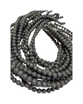15 inch strand black waxed lava 6mm beads