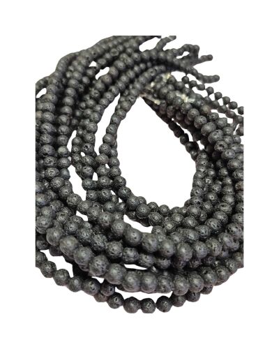 15 inch strand black waxed lava 6mm beads