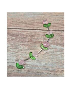 Glass Leaf and tulip bead strand 10 pieces