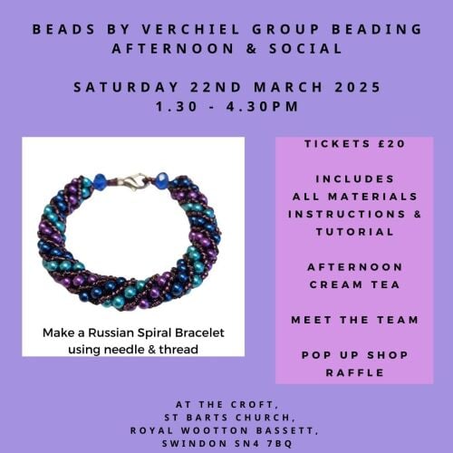 Beads by Verchiel Social meetup Saturday 22nd March 2025 1.30pm til 4.30pm