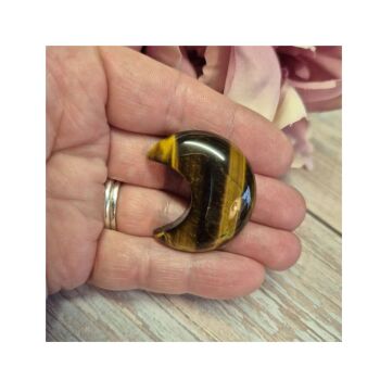 1 x Tigers eye gemstone crescent moon cabochon (flat back)