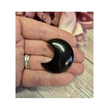 1 x Black Obisidian gemstone crescent moon cabochon (flat back)