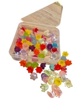 Small box of 68 mixed lucite 8x10mm and pearlised finish acrylic flowers 10mm