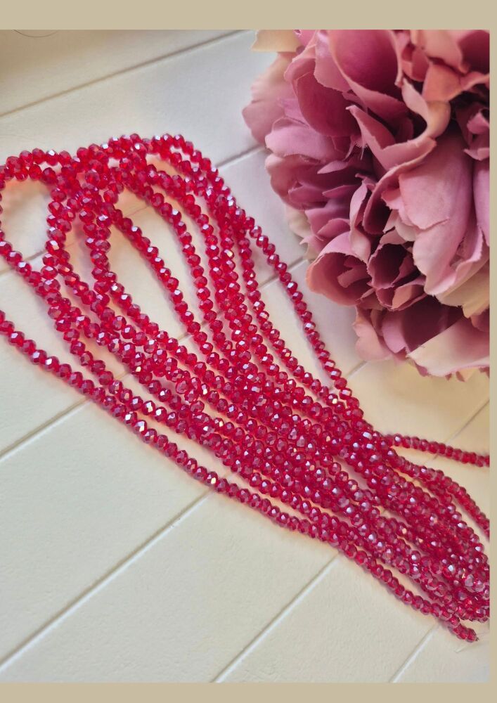 FLASH SALE Pearlised red crystal rondelles 3x4mm