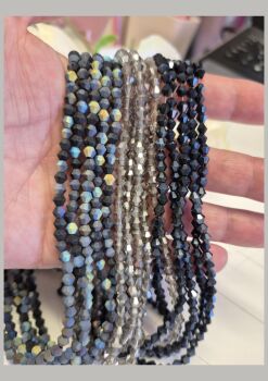 Bicone Bead Bundle – 3 Strands (Black & Grey)