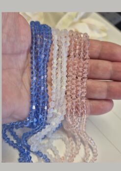 Bicone Bead Bundle – 3 Strands (Frosted white ab, light pink, blue)