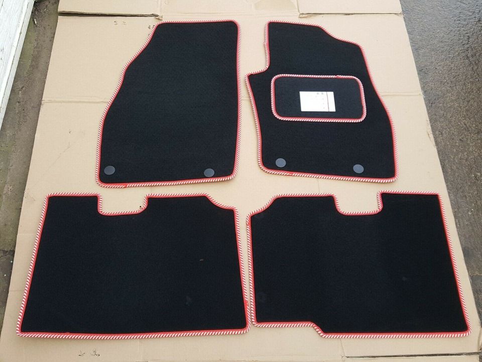 Fiat Punto 2012-On Fully Tailored Deluxe Car Mats in Black with Red/Silver 