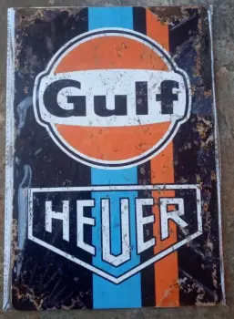 Gulf Heuer Vintage Garage Oil Fuel Workshop Tool Shed Man Cave Metal Sign A4
