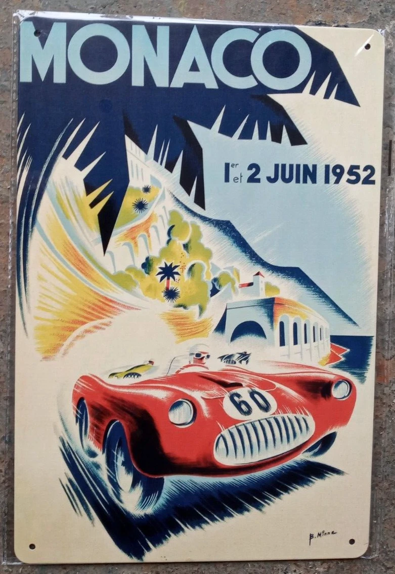 Monaco Grand Prix 1952 Advertising Metal Tin Sign 30cm x 20cm Vintage Retro