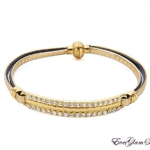 Slim Gold Navy Leather Bracelet