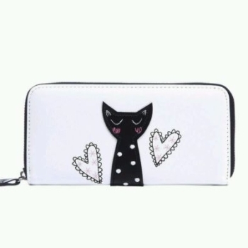 White Black Cute Cat Print Women Purse Wallet 