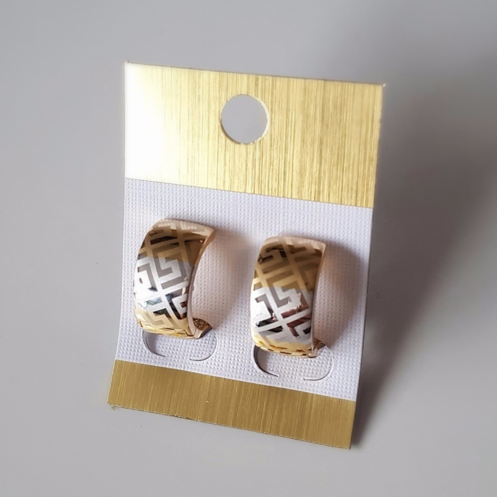 Real Gold Plated Duotone Matt/Gloss Women Circle Earrings