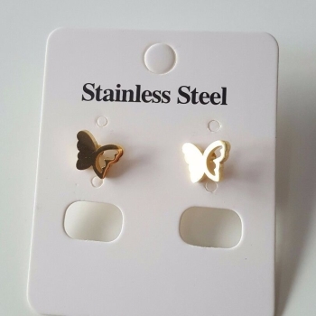 Small Real Gold Plated Women Stud Earrings Mirror Finish Butterfly