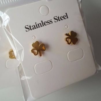 Small Real Gold Plated Women Stud Earrings Mirror Finish Clover