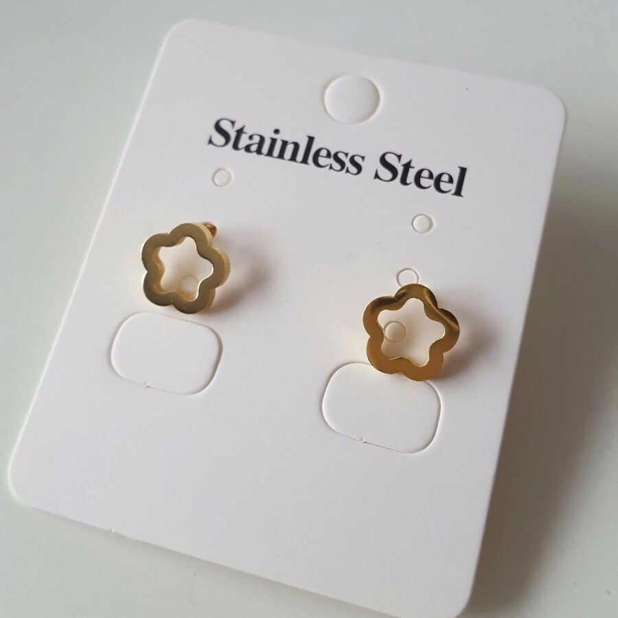 Small Real Gold Plated Women Stud Earrings Mirror Finish Flower