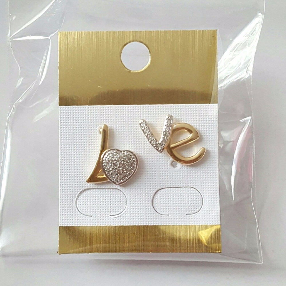 Real gold plated LOVE stud earring with crystal stones women