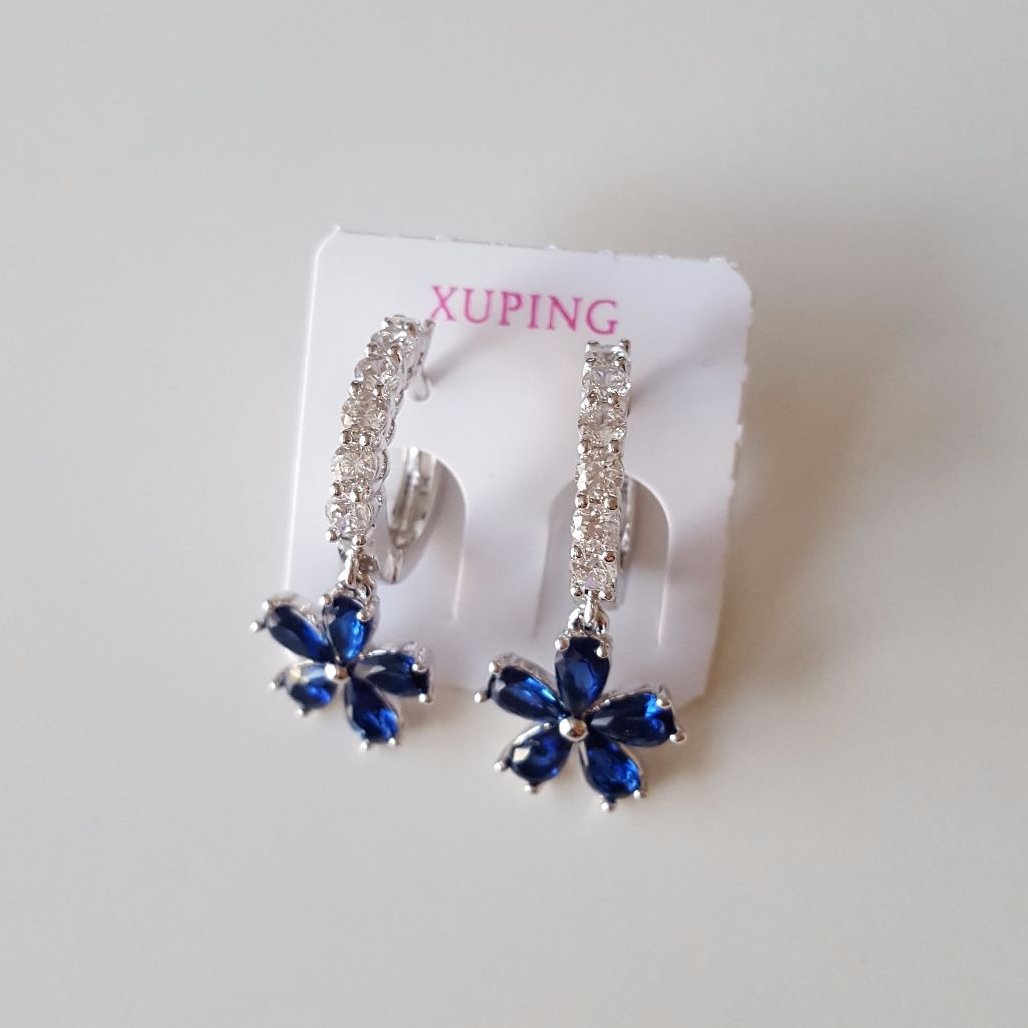 Silver Zircon Blue Flower Crystals Women Earrings New In