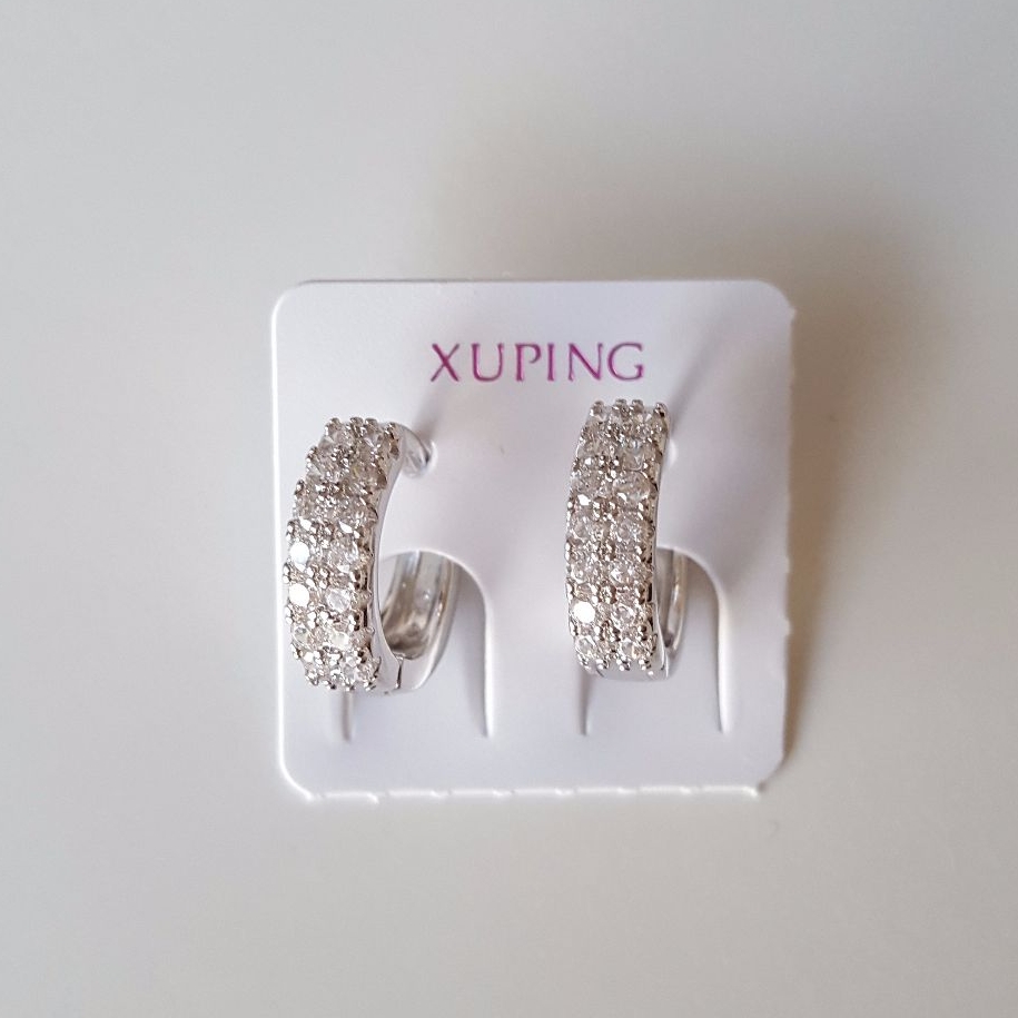 Diamante Style Women Hoops Earrings Silver