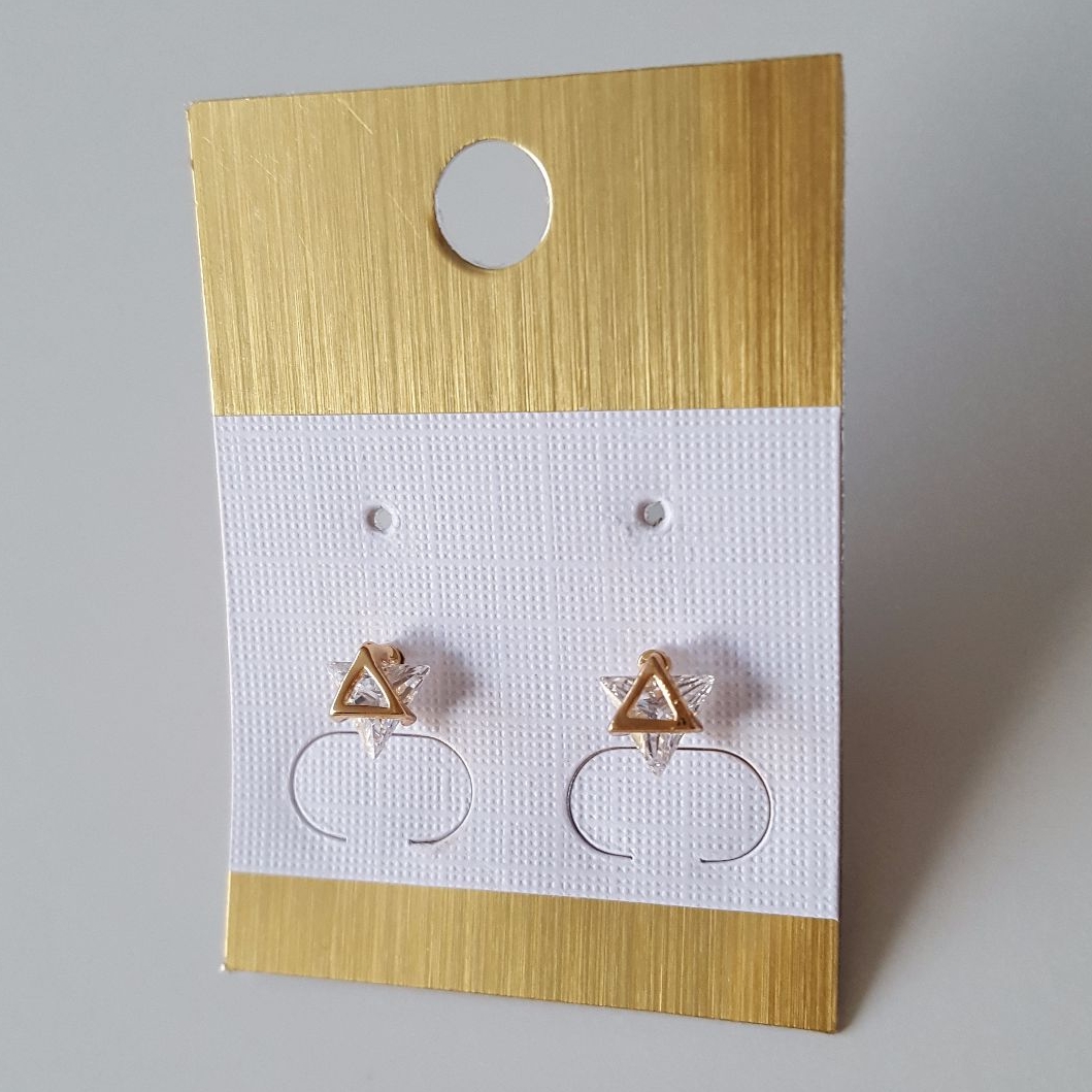 Real Gold Plated Small Triangle Zircon Women Earrings