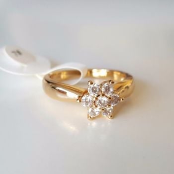Real Gold Plated Women Ring Crystal Stones Flower