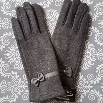 Grey Women Trendy Style Winter Gloves With Bow