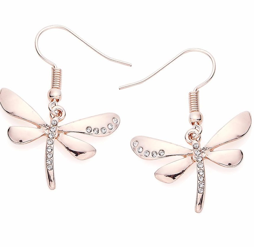 Rose Gold Finish Dragonfly Earrings 