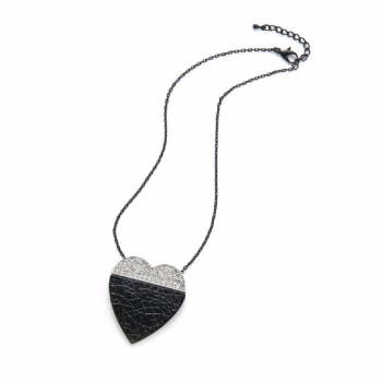 Black Silver Heart Women Necklace