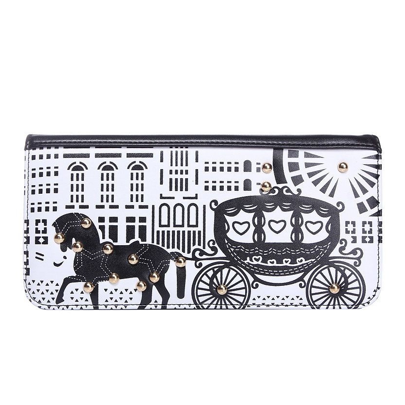 Black White horse carriage print women purse