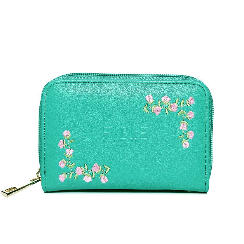 Small green rose embroidered purse 
