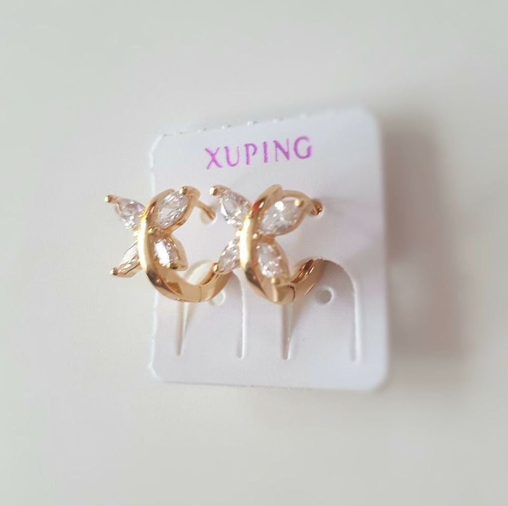 Real Gold Plated Women Earrings Crystal Butterflies
