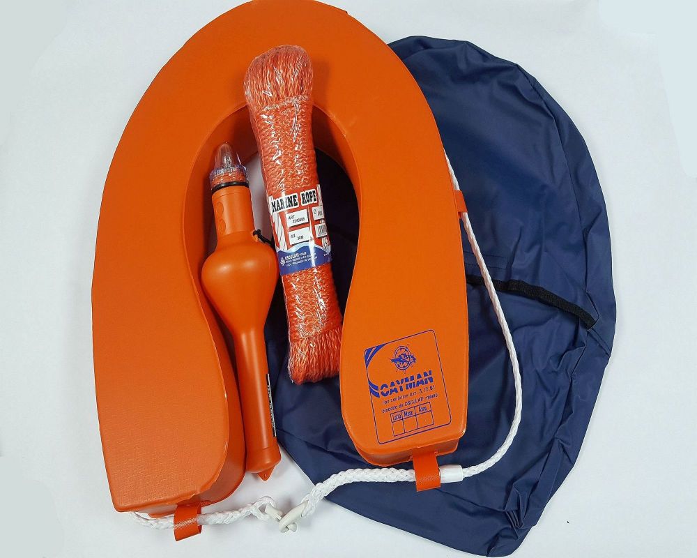 Horseshoe Lifebuoy Ring Rescue Set with Rope Line, Light & Cover