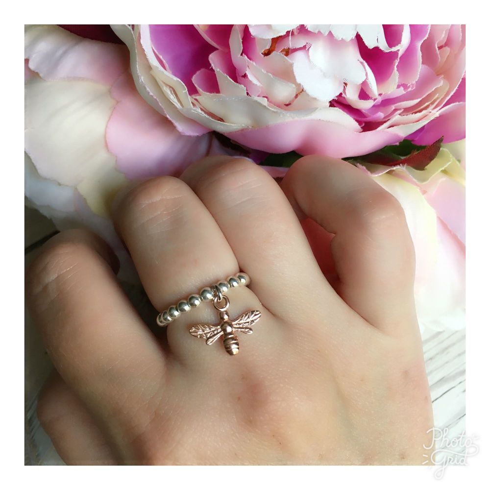 Sterling Silver & Rose Gold Bee Ring
