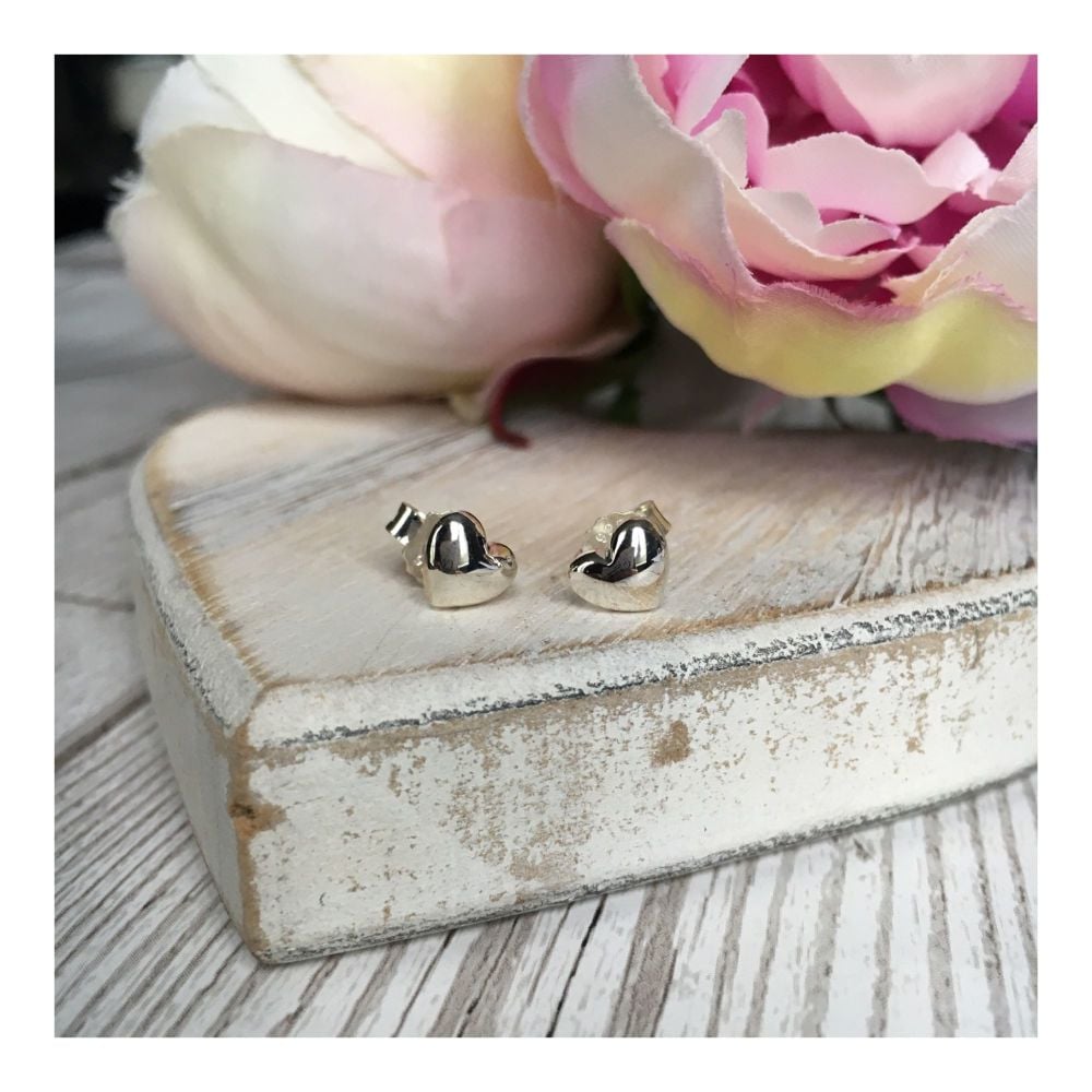Sterling Silver Puffed Heart Studs