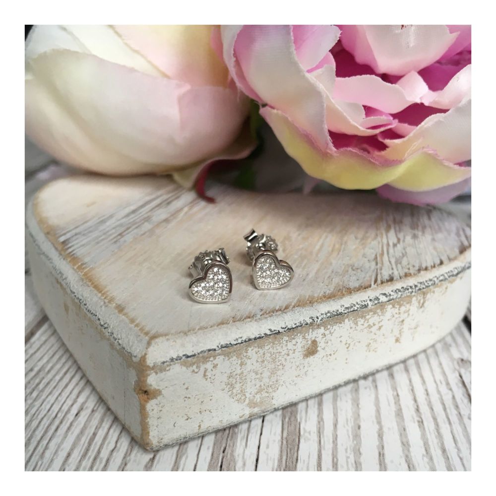 Sterling Silver Crystal Heart Studs