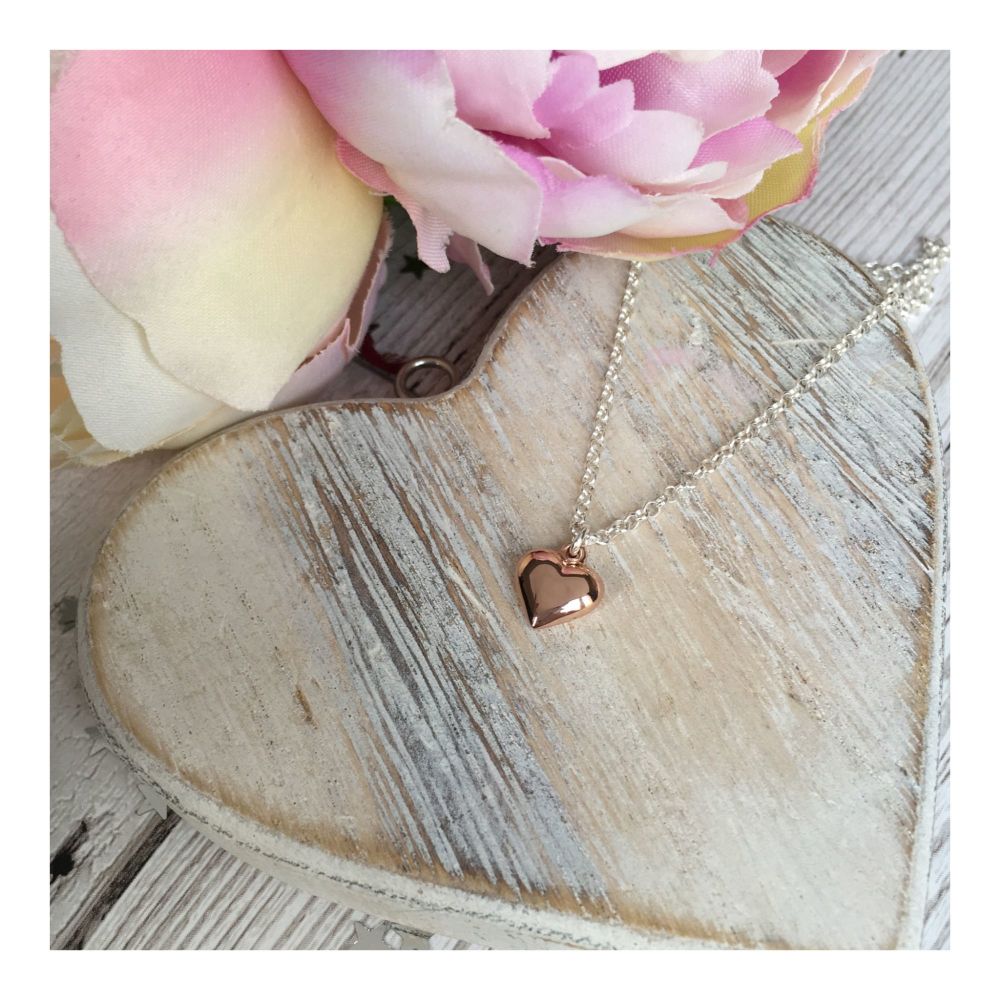 Small Rose Gold Puff Heart Pendant