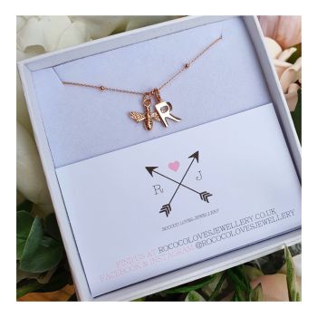 Rose Gold Bee & Initial Necklace