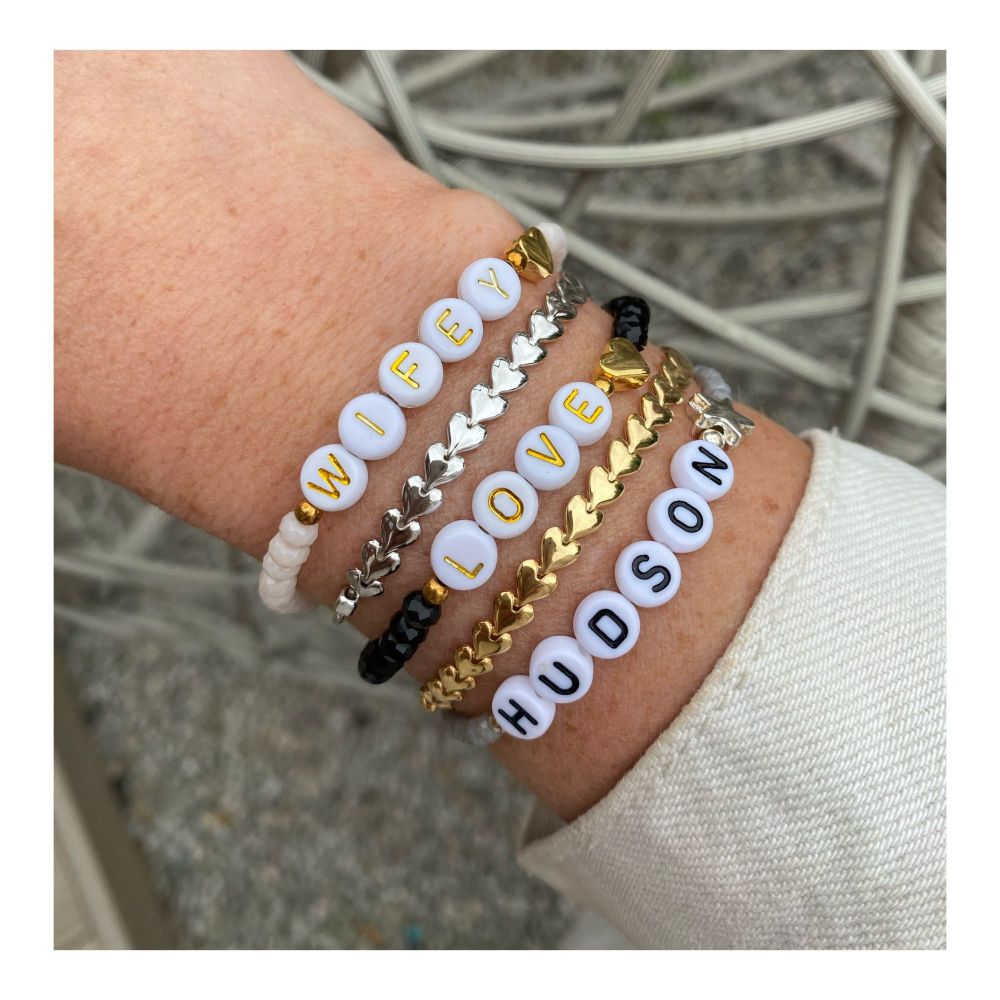 Custom Word(s) Beaded Bracelet - Choose Gold, Rose Gold or Sterling Silver  and Bead Color - GiGisPetals
