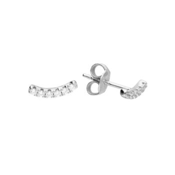 Curved Crystal Row Stud Earring in Sterling Silver