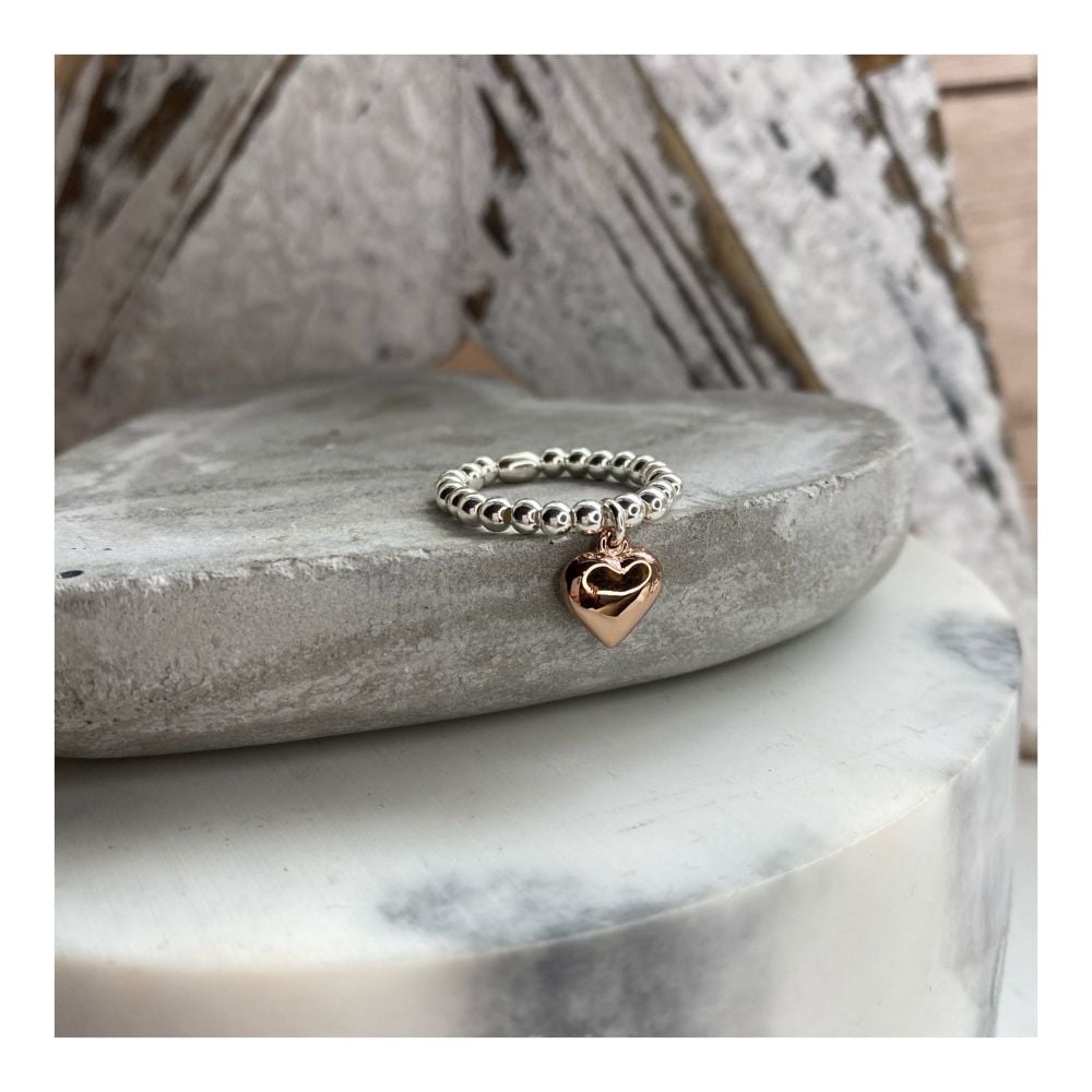 Sterling Silver & Rose Gold Heart Ring