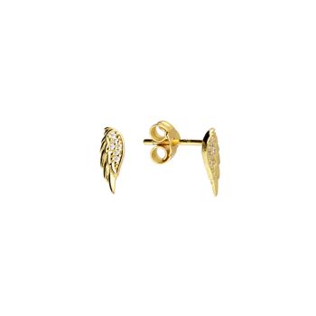 Small CZ Angel Wing Stud Earrings- 14ct Gold on Sterling Silver