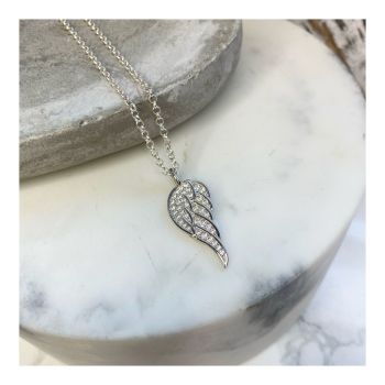Large Sterling Silver & Crystal Angel Wing Pendant
