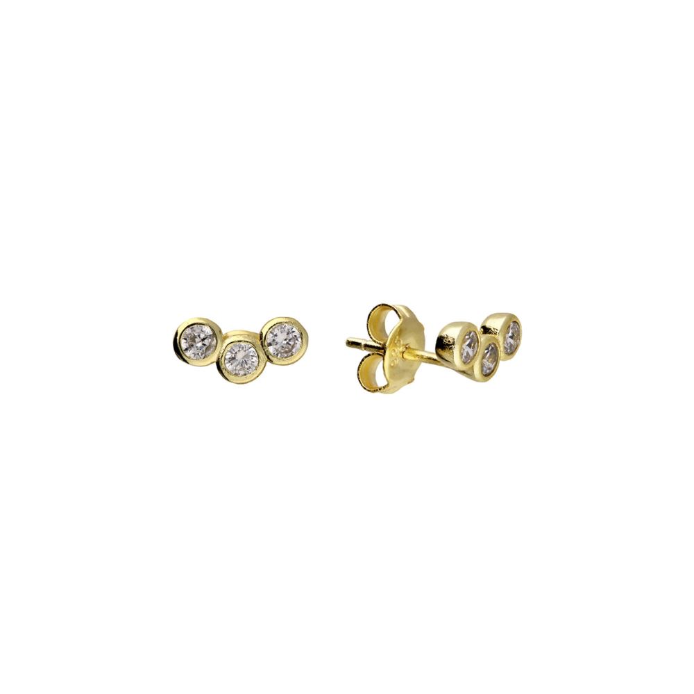 CZ Bubble Curved Stud Earrings- 14ct Gold