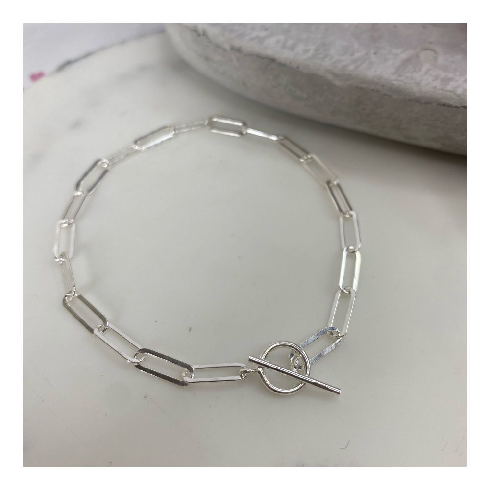 Sterling Silver Paper Clip T-bar Bracelet