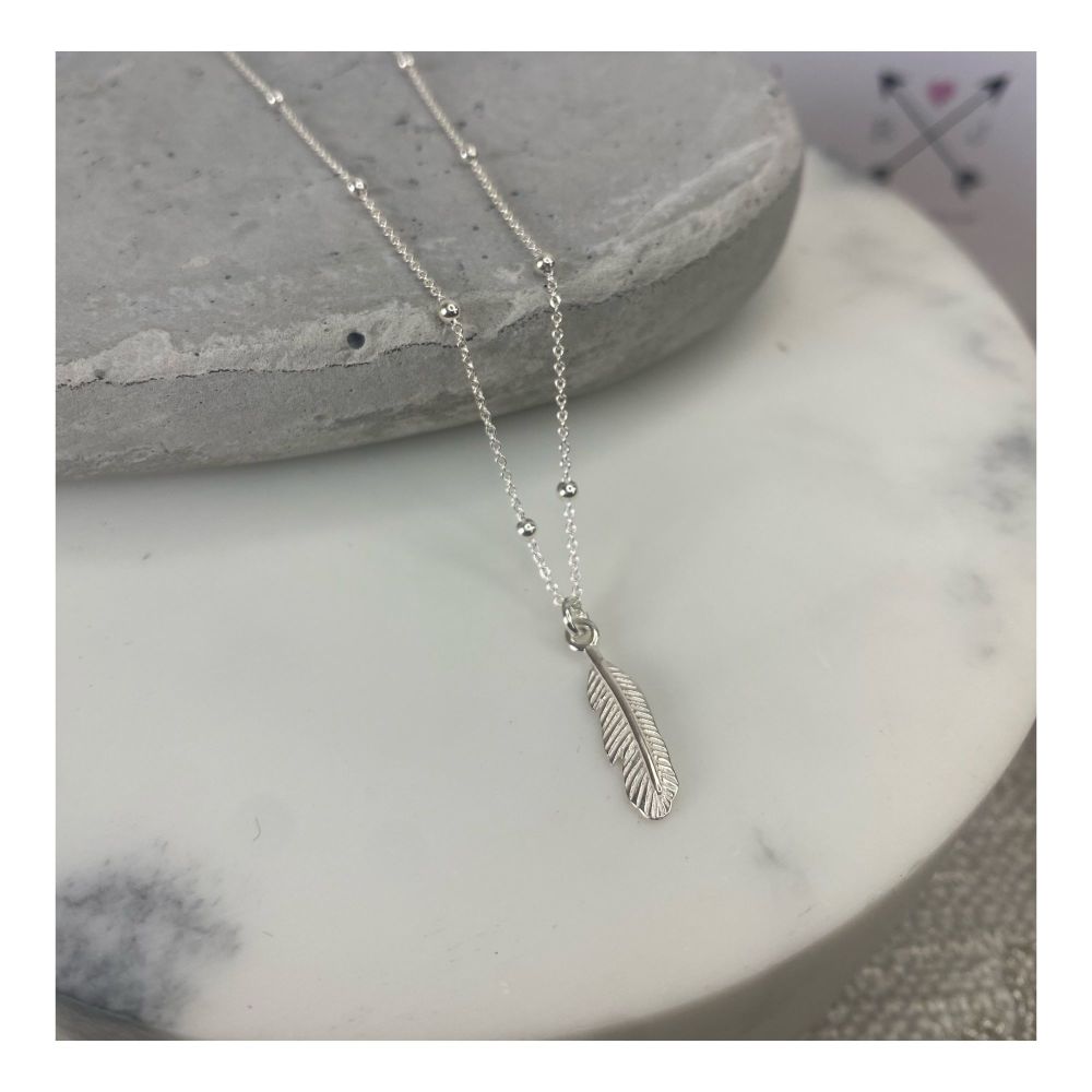 Tiny Sterling Silver Feather Necklace