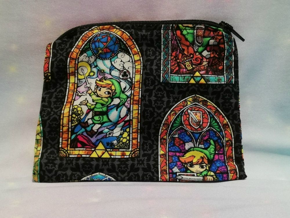 Zip Pouch Made With The Legend Of Zelda Fabric - Black Stained Glass